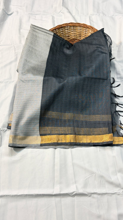Plain Kota Doria Saree with a delicate golden border