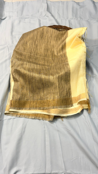 Plain Kota Doria Saree with a delicate golden border