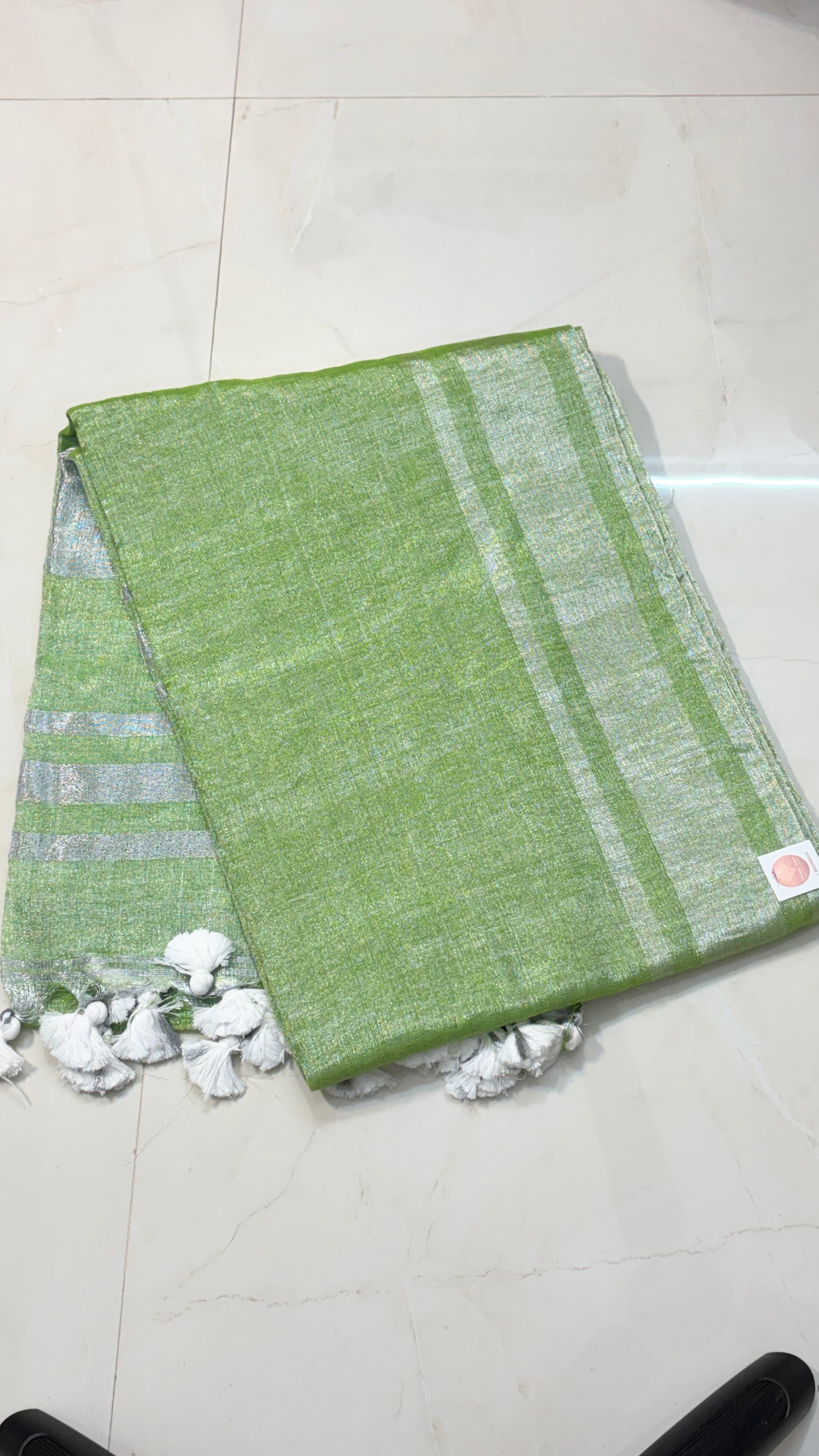 Khadi Tissue Sari with Thick Silver Border for Festive Vibes
