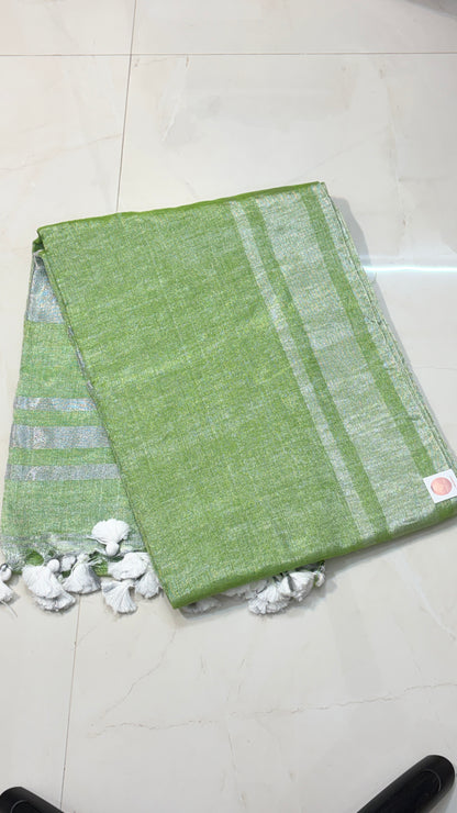 Khadi Tissue Sari with Thick Silver Border for Festive Vibes