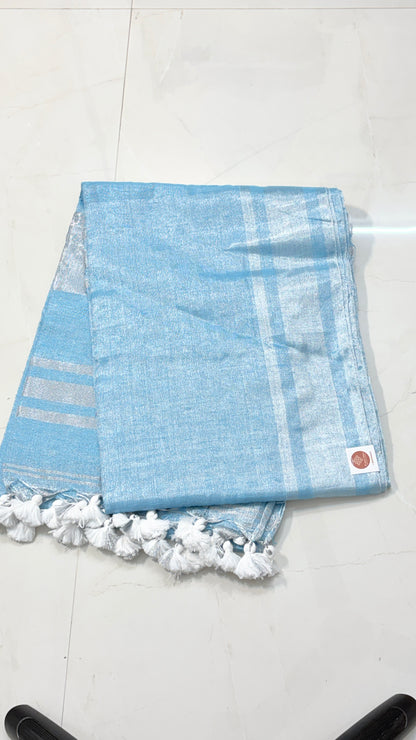 Khadi Tissue Sari with Thick Silver Border for Festive Vibes
