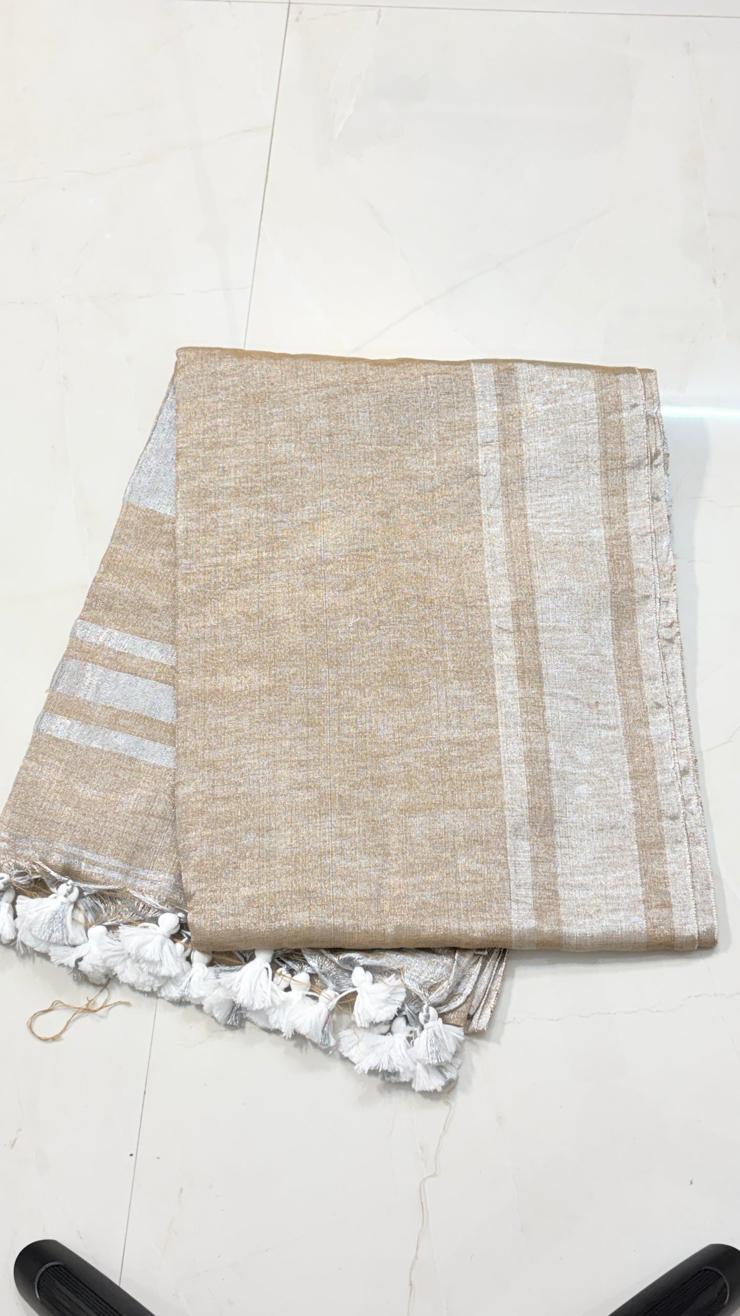 Khadi Tissue Sari with Thick Silver Border for Festive Vibes