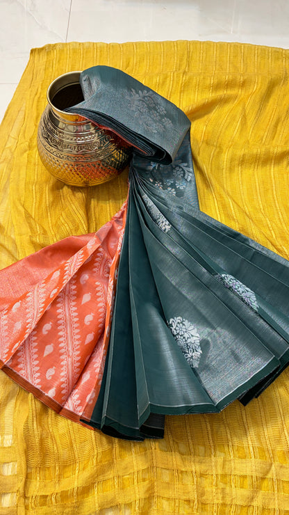 Tissue Big Butta Borderless Saree With Contrast Pallu