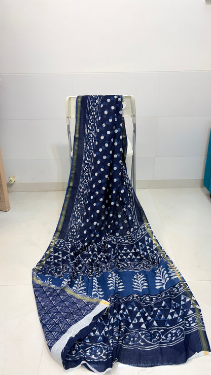 Indigo mul cotton sarees
