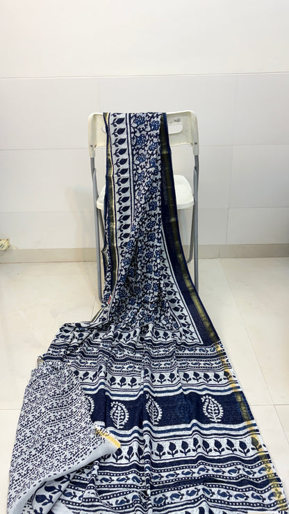 Indigo mul cotton sarees