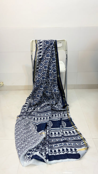 Indigo mul cotton sarees