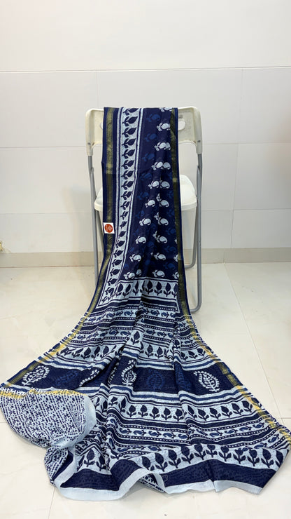 Indigo mul cotton sarees