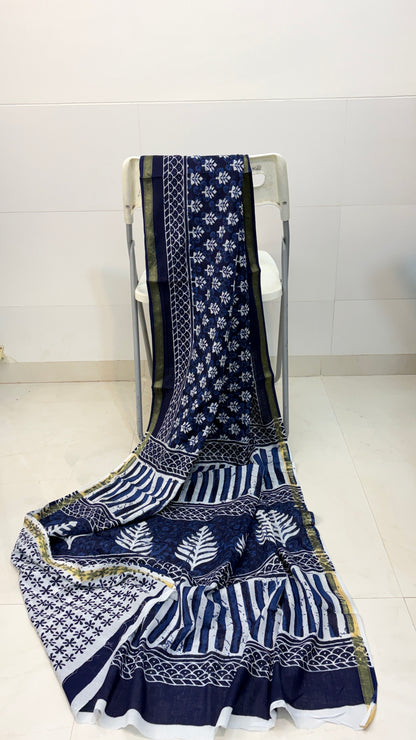 Indigo mul cotton sarees