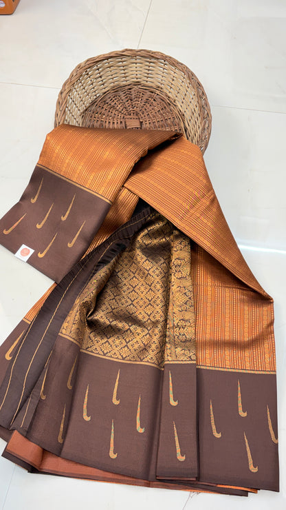 Semi Kanchi Silk sarees with Muniya Butta Border
