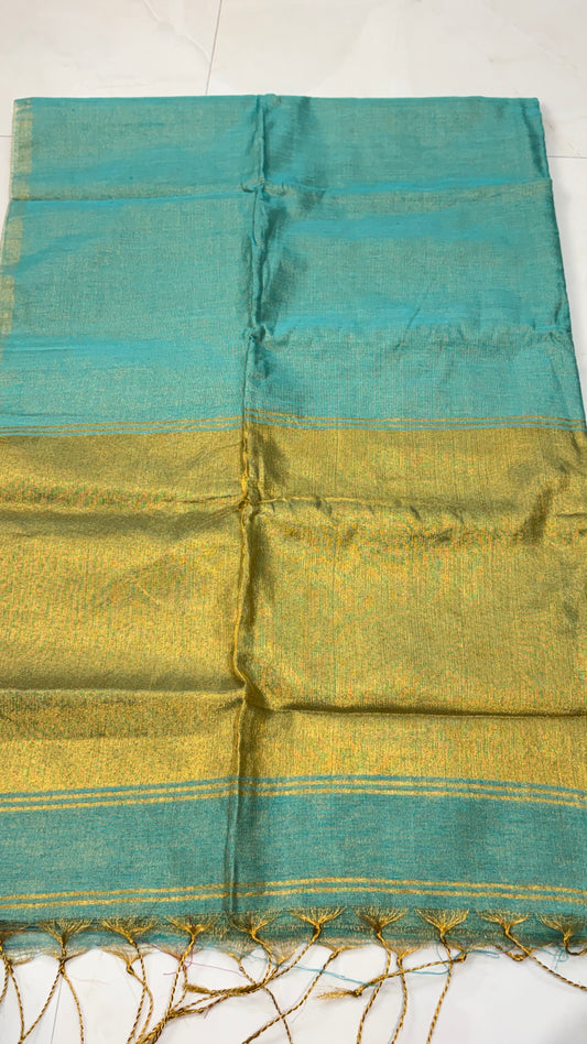 Khadi Tissue Saree with  Thin Golden border :Ideal for small festive occasions