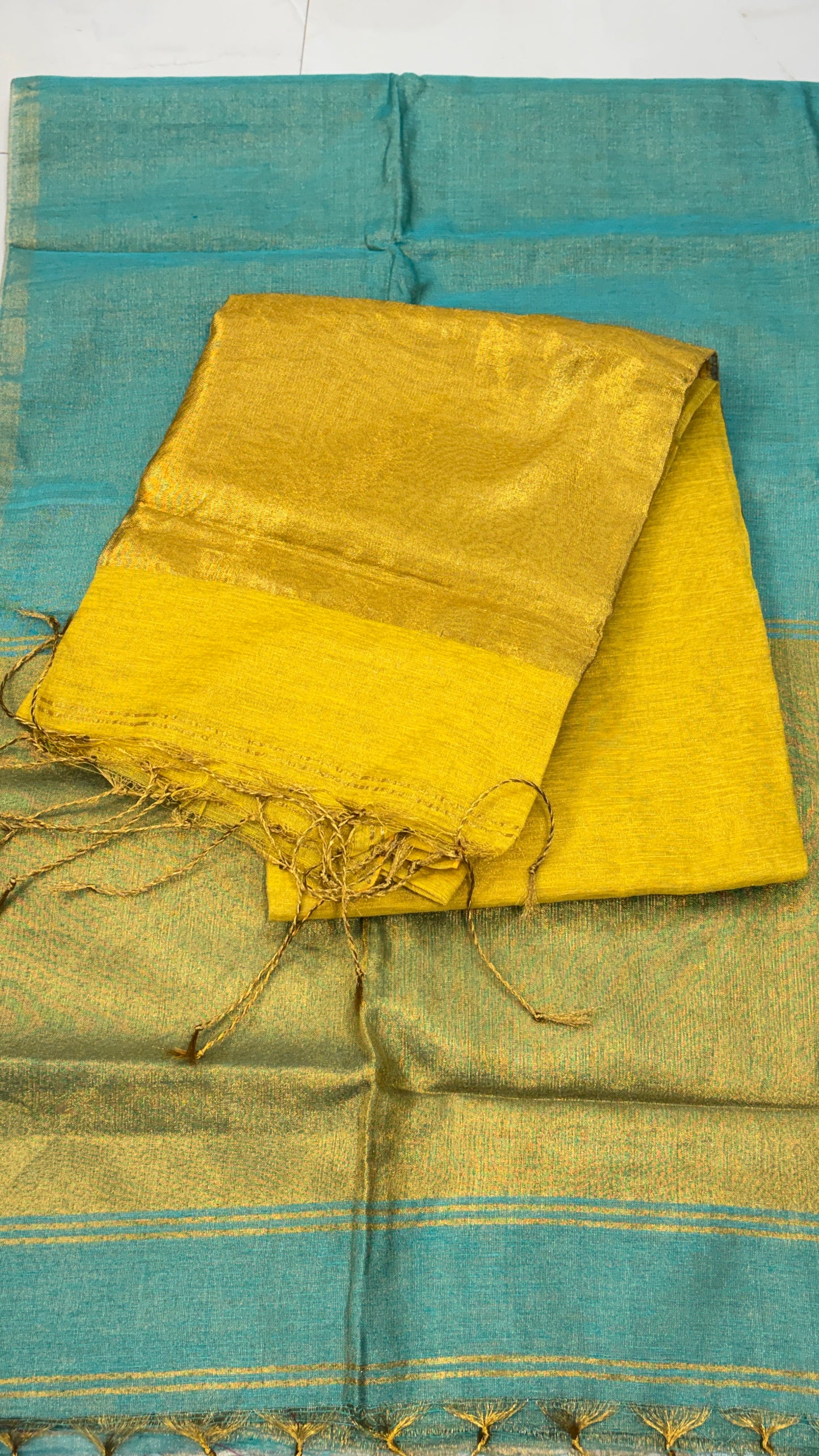 Khadi Tissue Saree with  Thin Golden border :Ideal for small festive occasions