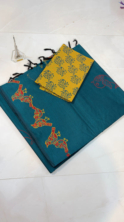 Cotton Silk Saree with Timeless Block Prints
