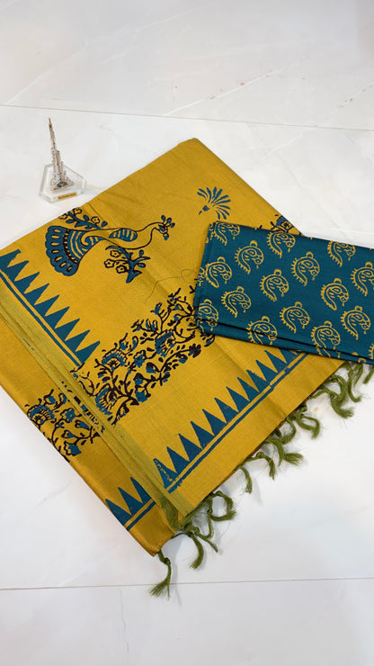 Cotton Silk Saree with Timeless Block Prints