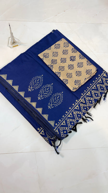 Cotton Silk Saree with Timeless Block Prints