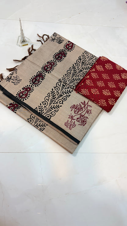 Cotton Silk Saree with Timeless Block Prints