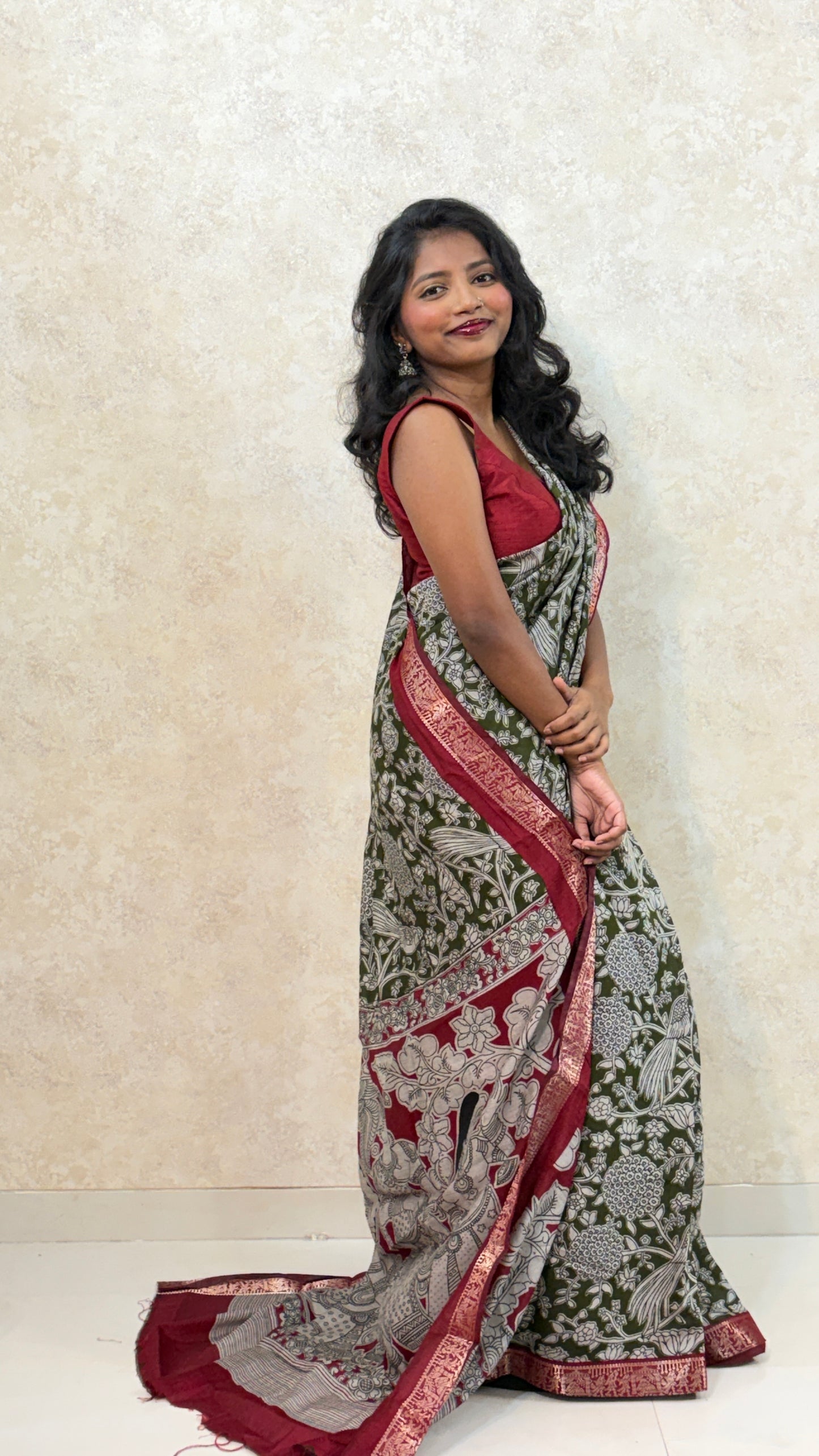 Kalamkari Print Saree with Nizam Border