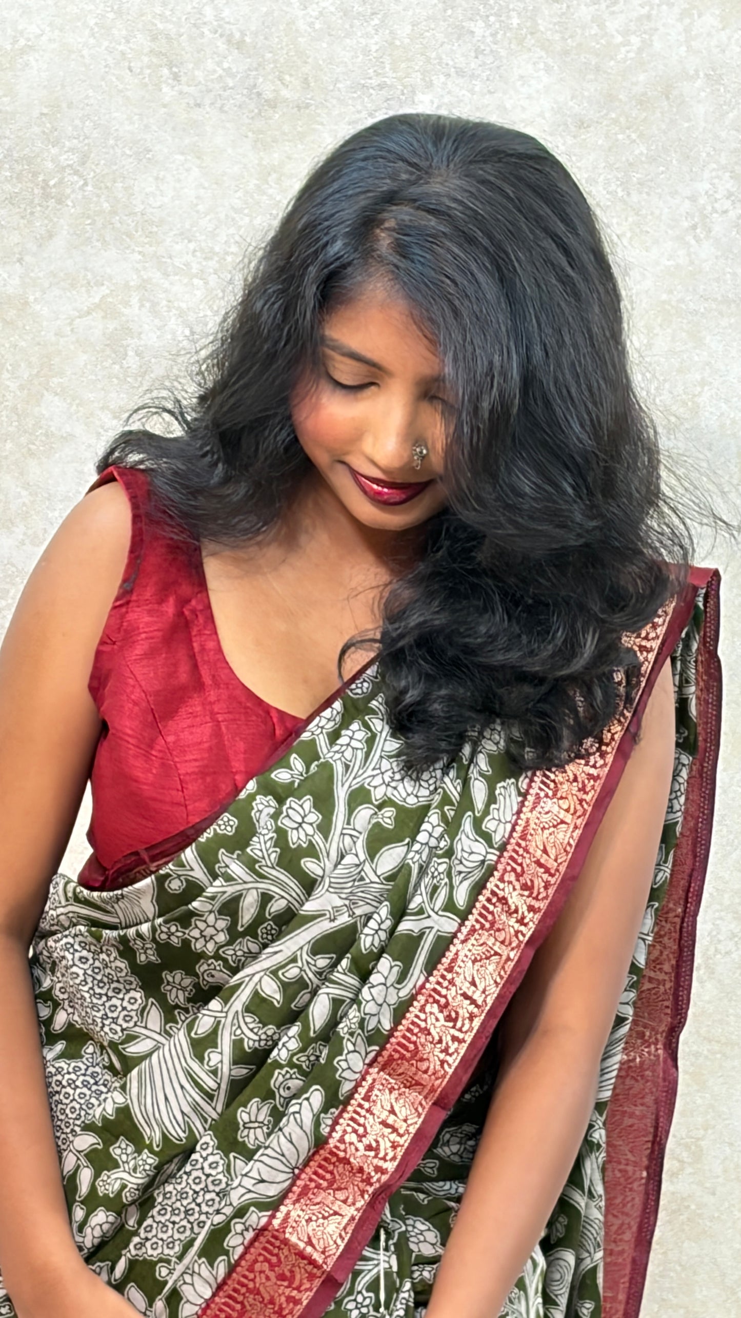 Kalamkari Print Saree with Nizam Border