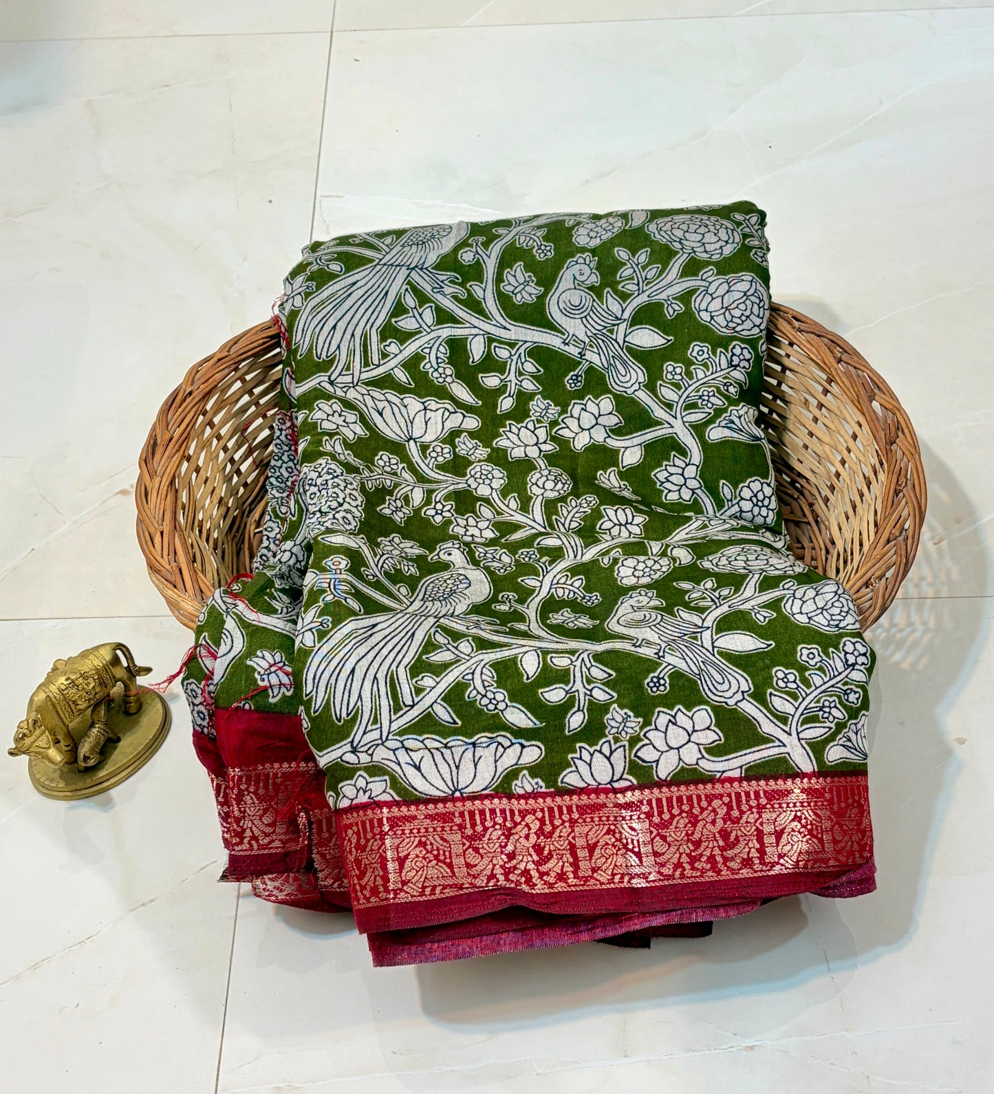 Kalamkari Print Saree with Nizam Border