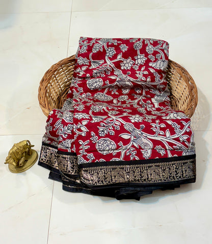 Kalamkari Print Saree with Nizam Border