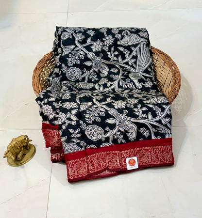 Kalamkari Print Saree with Nizam Border