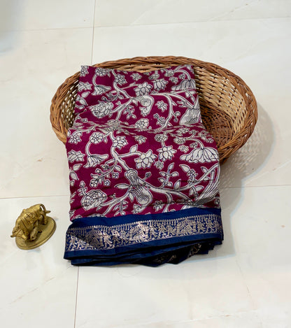 Kalamkari Print Saree with Nizam Border