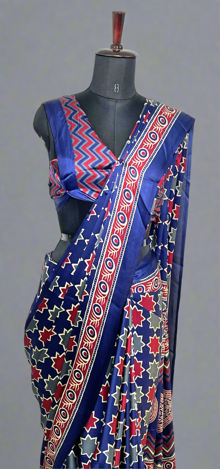 Close-up of royal blue Modal silk fabric—highlighting smooth weave, subtle sheen, and luxurious finish