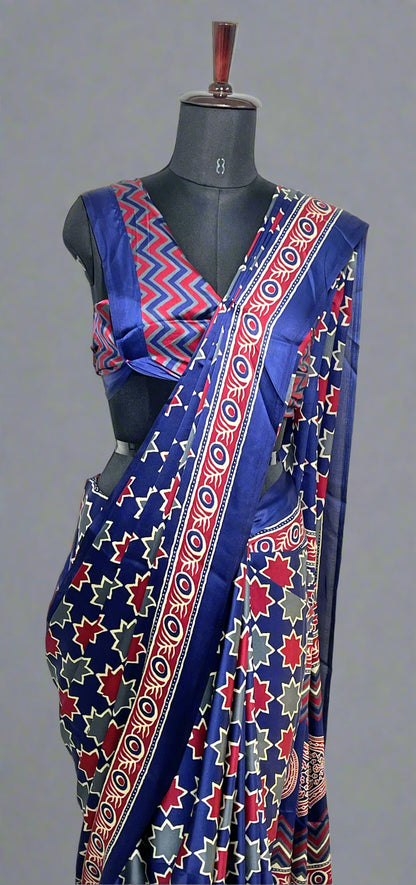 Close-up of royal blue Modal silk fabric—highlighting smooth weave, subtle sheen, and luxurious finish