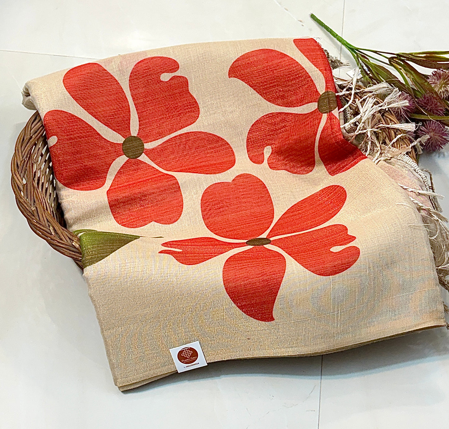 Cotton silk Beige sarees with floral Prints