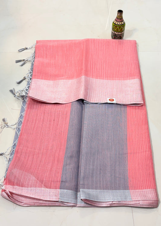 Breathable Viscose cotton sarees with Silver zari border
