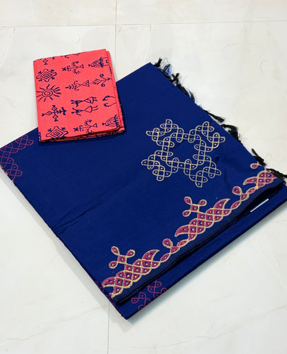 Cotton Silk Saree with Timeless Block Prints