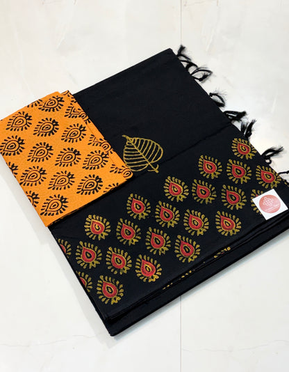 Cotton Silk Saree with Timeless Block Prints