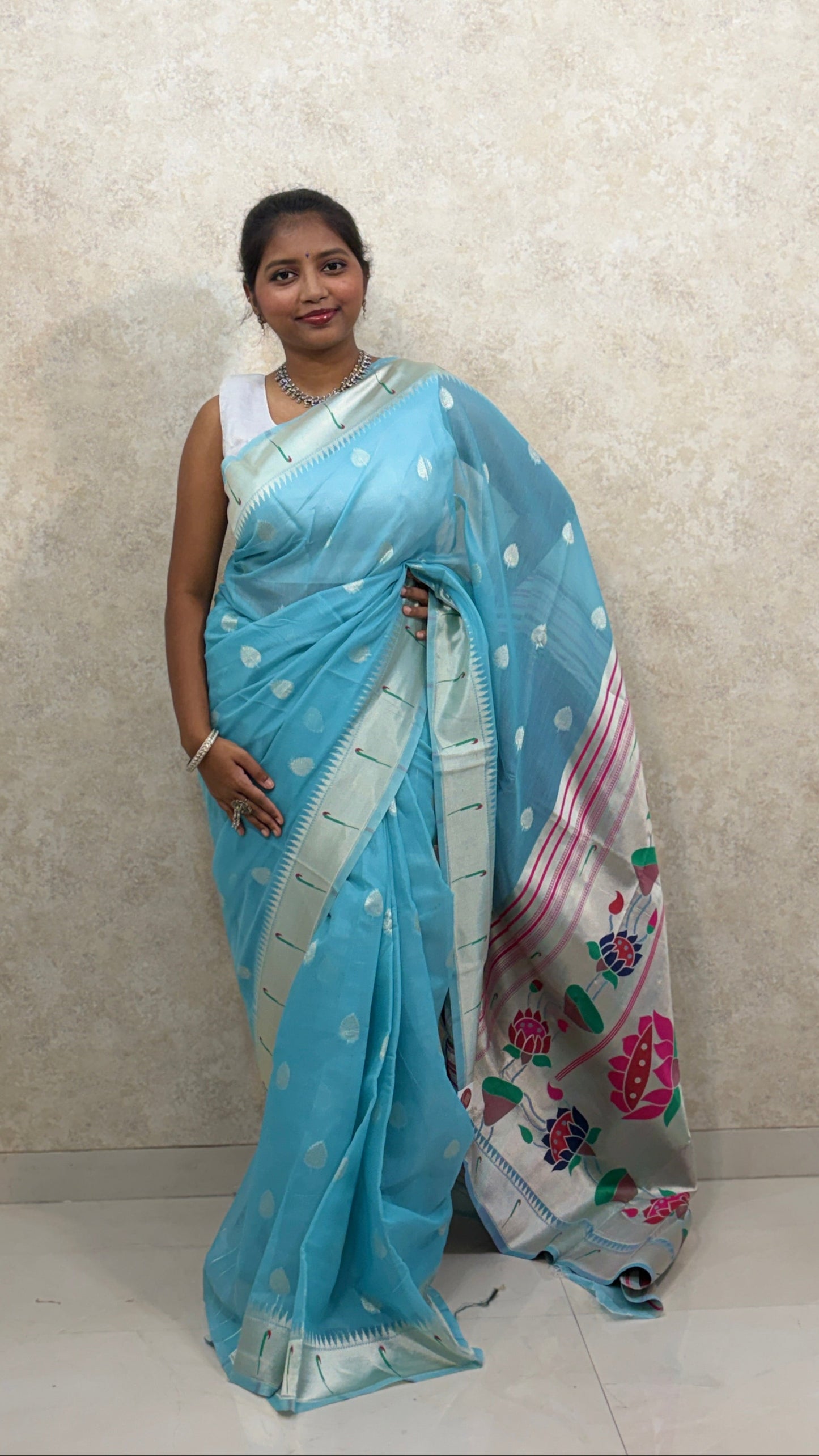 Cotton Paithani with Lotus work on pallu