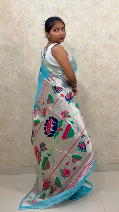 Cotton Paithani with Lotus work on pallu