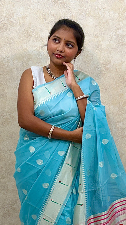 Cotton Paithani with Lotus work on pallu