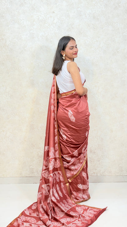 Chanderi Silk Saree with Beautiful contrast Block Prints