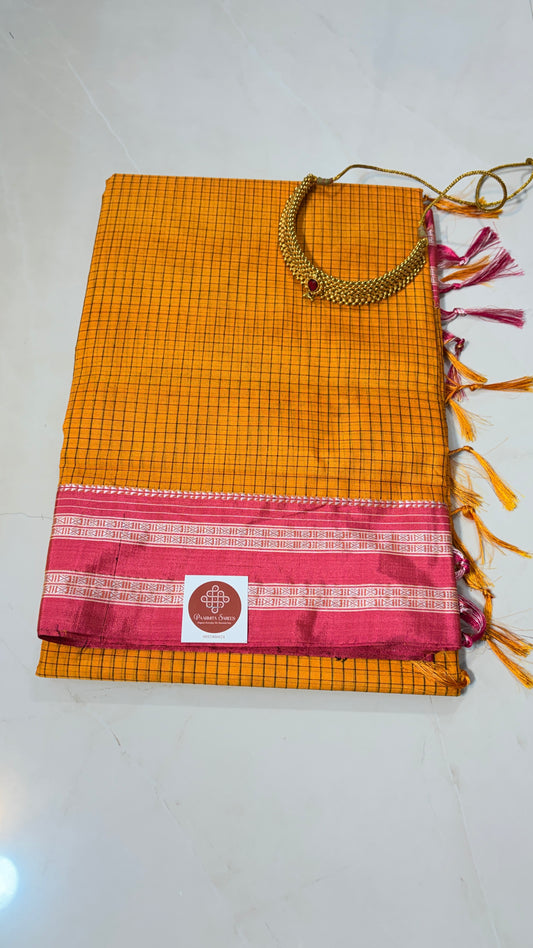Semi Silk Ilkal Checks with Gayatri border  saree