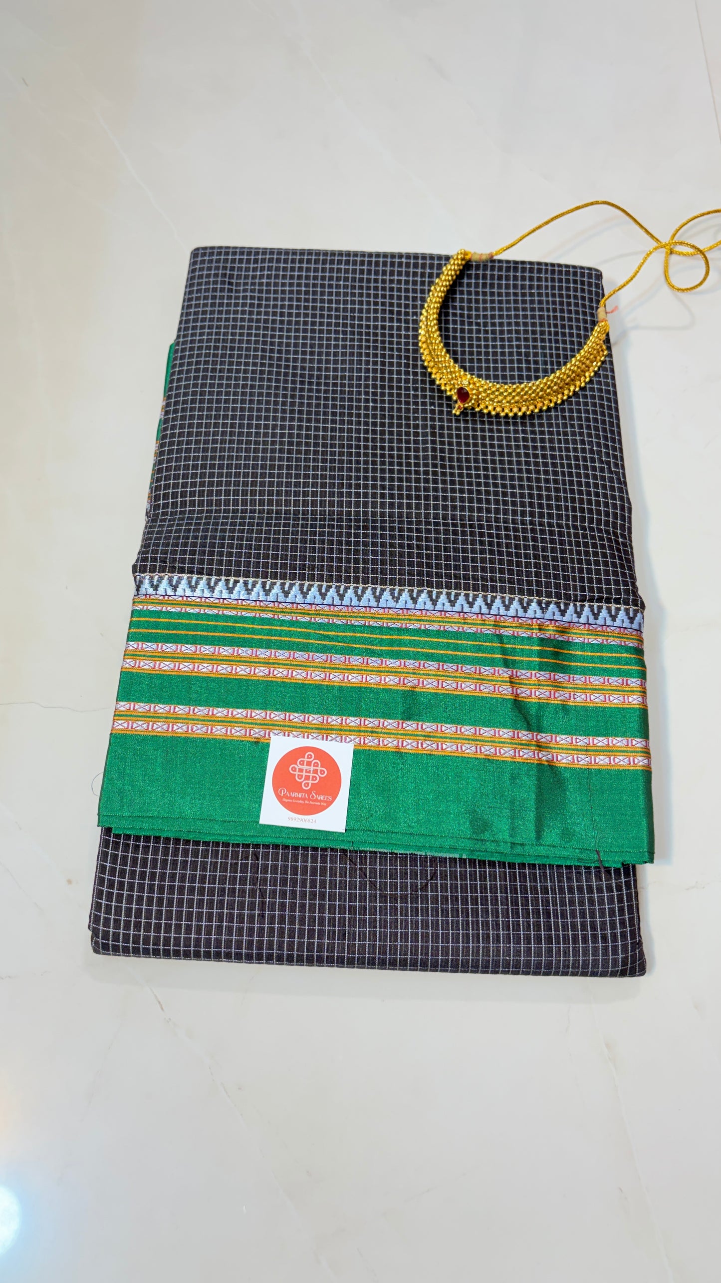 Checked Ilkal Cotton Saree with Gayatri Border