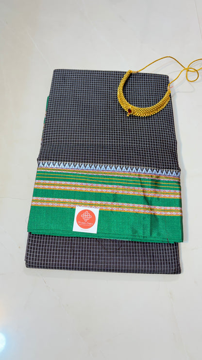 Checked Ilkal Cotton Saree with Gayatri Border