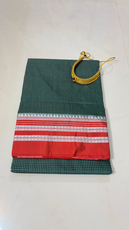 Checked Ilkal Cotton Saree with Gayatri Border