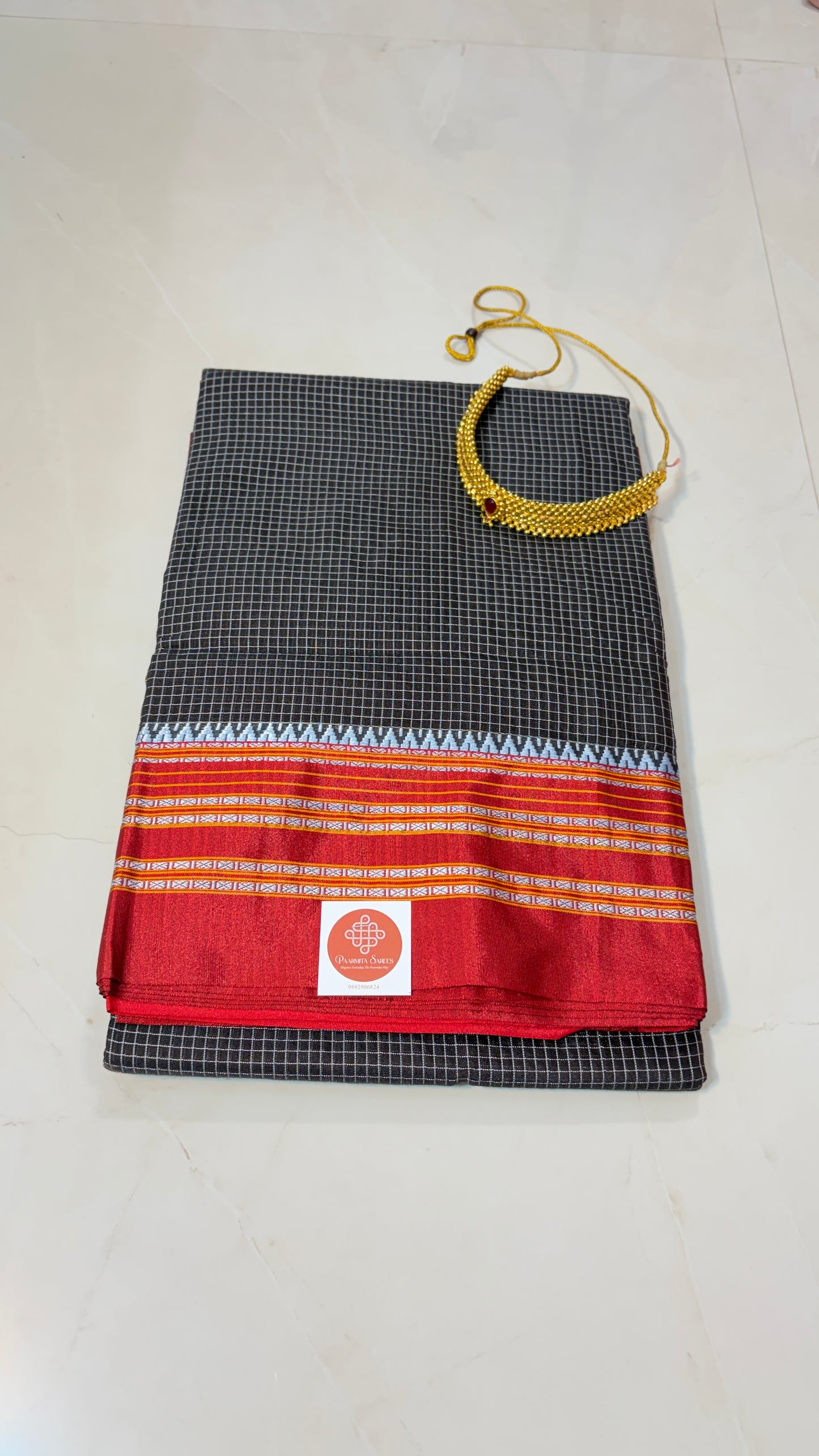Checked Ilkal Cotton Saree with Gayatri Border