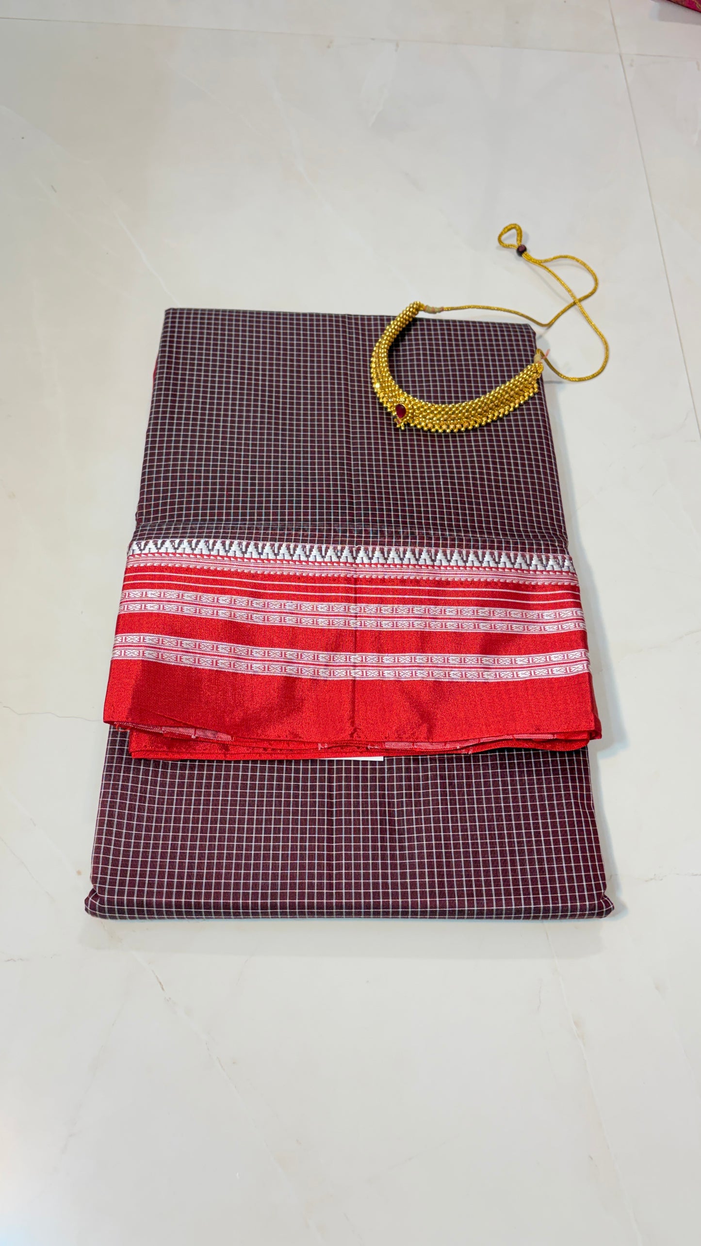 Checked Ilkal Cotton Saree with Gayatri Border