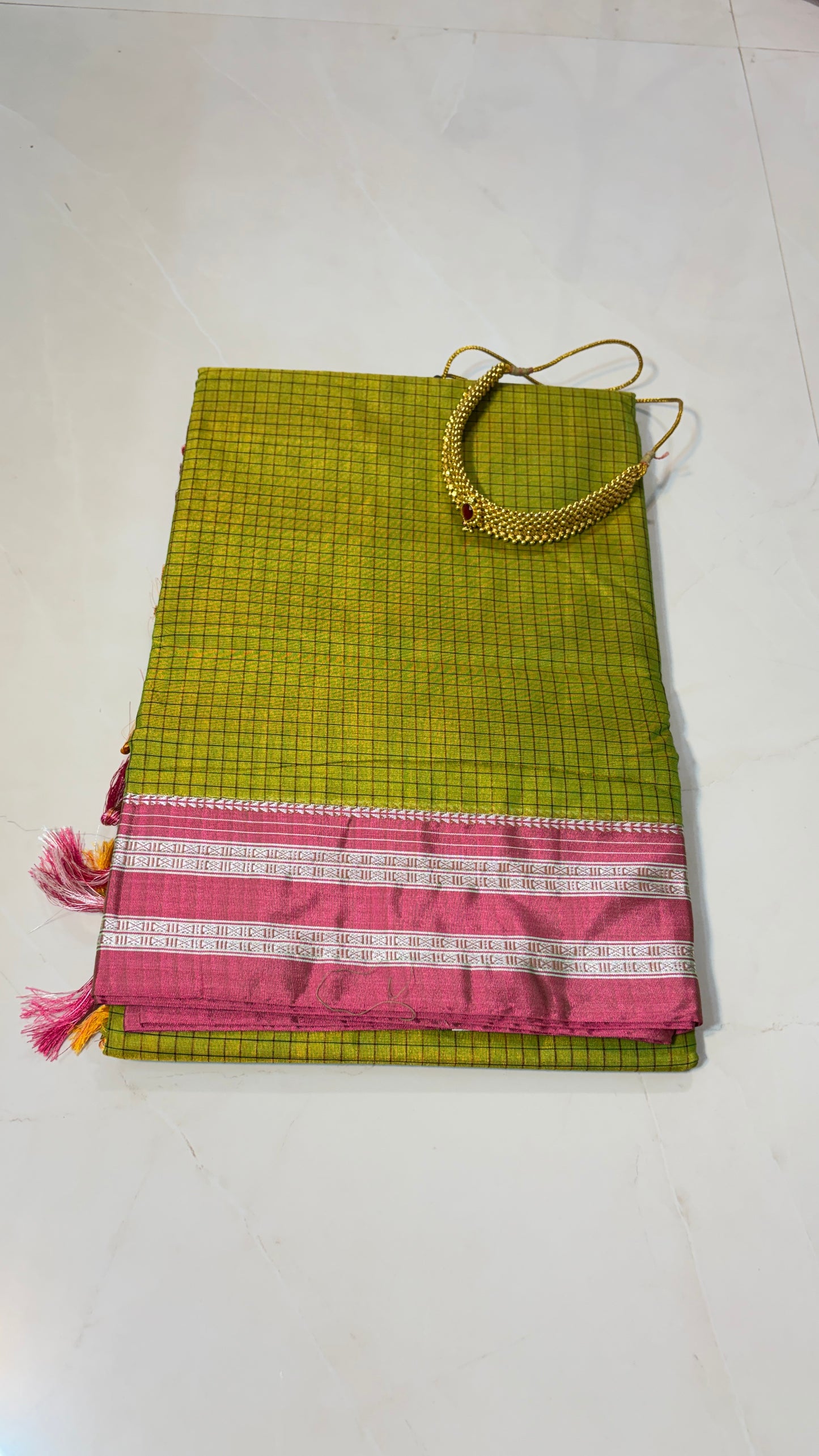 Checked Ilkal Cotton Saree with Gayatri Border