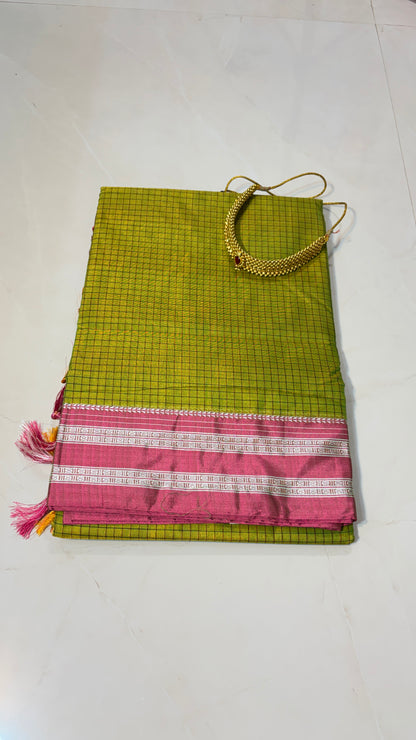 Checked Ilkal Cotton Saree with Gayatri Border