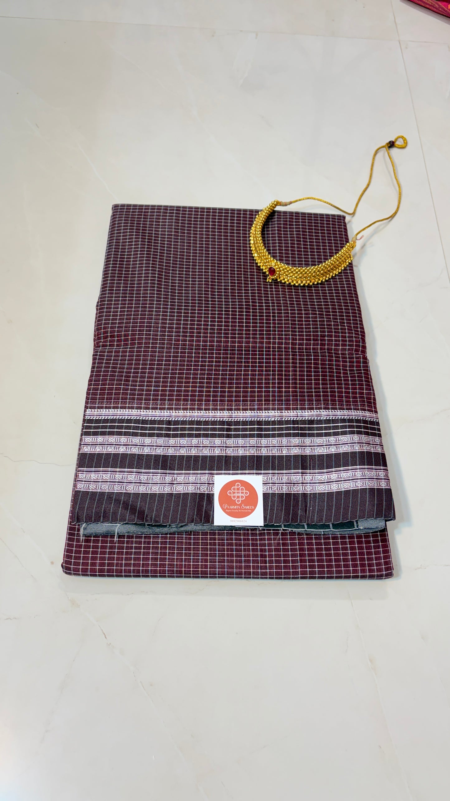 Checked Ilkal Cotton Saree with Gayatri Border