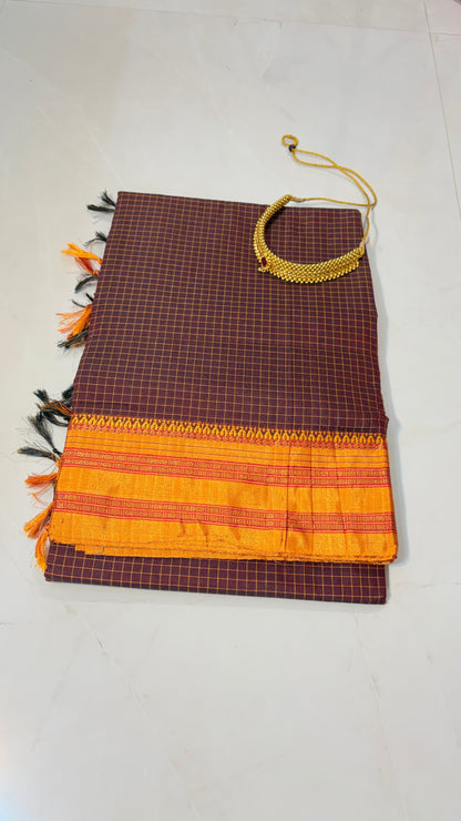 Checked Ilkal Cotton Saree with Gayatri Border