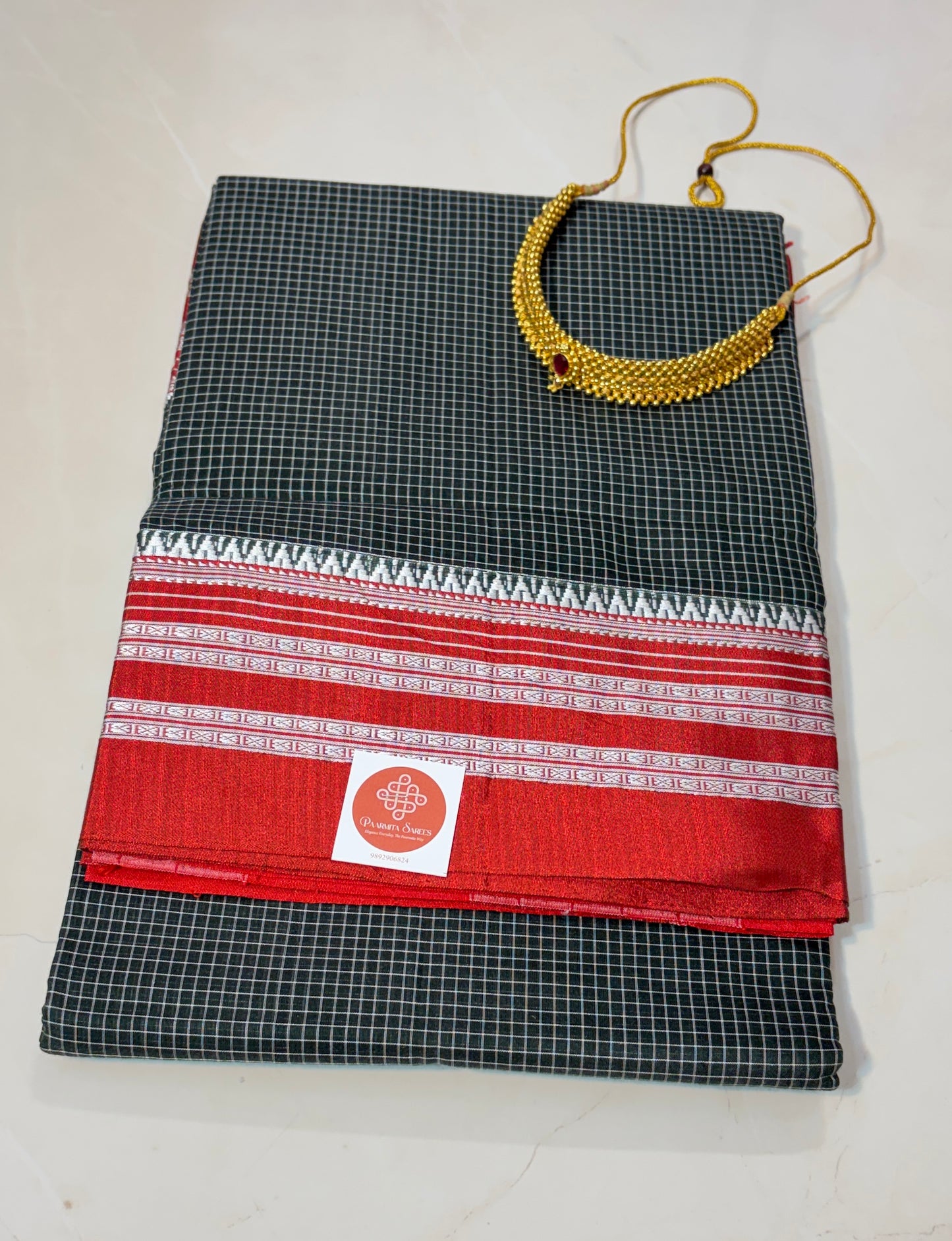 Checked Ilkal Cotton Saree with Gayatri Border
