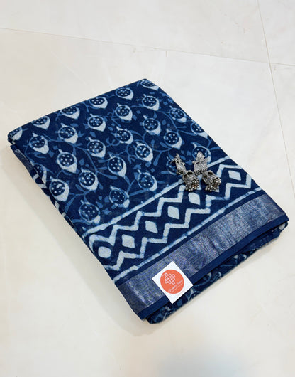 Earthy Elegance: Bagru in Linen Cotton sarees with zari borders