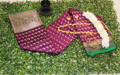 Purple Chandrakor Butta saree with crescent motifs—evoking regal grace and moonlit celebration.