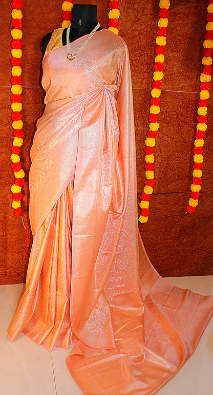 Litchi Silk Luxe in Pastels – Golden Zari Woven Grace