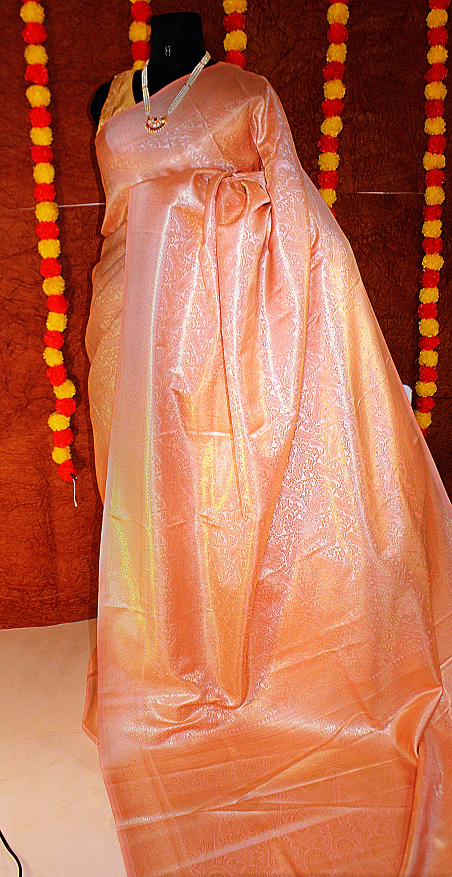 Litchi Silk Luxe in Pastels – Golden Zari Woven Grace